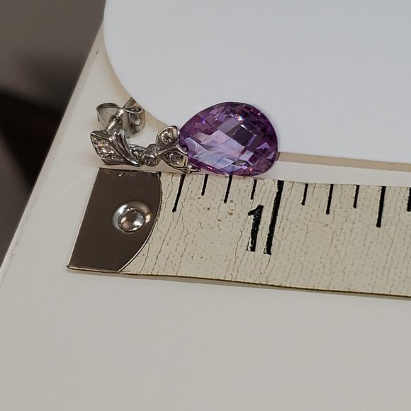 Simulated Amethyst Silver Dangle/Drop Earrings - Picture 8 of 8